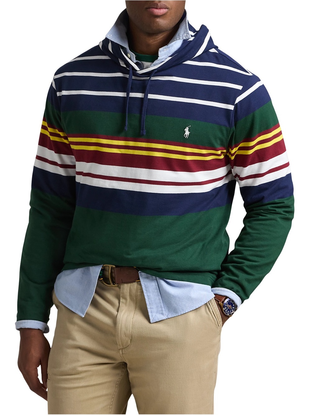 Polo by Ralph Lauren Green Navy yellow Burgundy Striped Hooded Long Sleeve Shirt